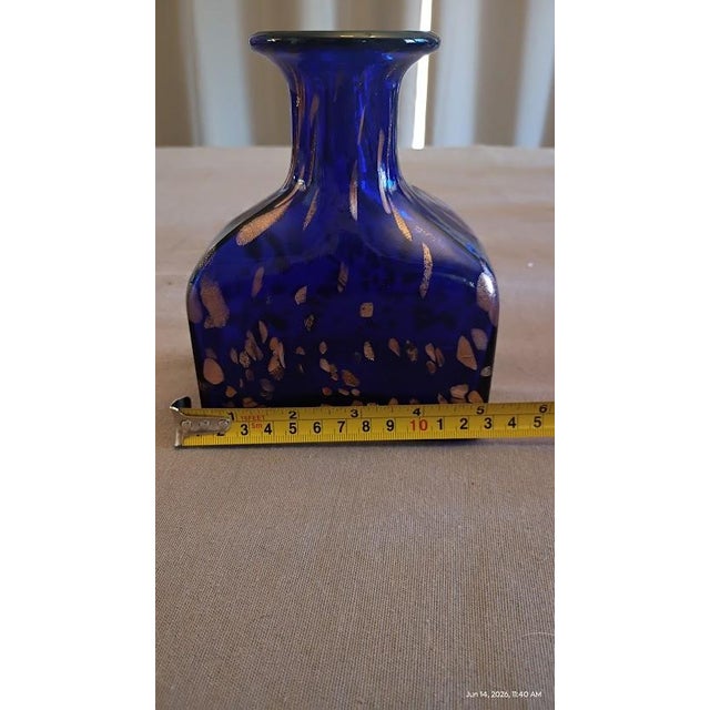 Murano Style Cobalt Blue Glass Vase With Gold Flecks – Mid Century Modern Decorative Accent For Sale In Sacramento - Image 6 of 11