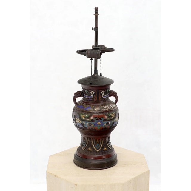 Large Asian enamel decorated bronze table lamp.