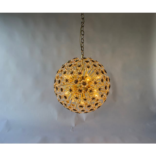 1950s Large 1950s Sputnik Dandelion Chandelier, Brass & Crystal, 11 Bulbs For Sale - Image 5 of 18