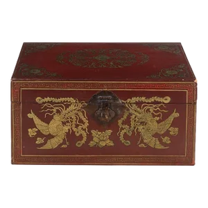 Antique Chinese Red Lacquered Leather Chest