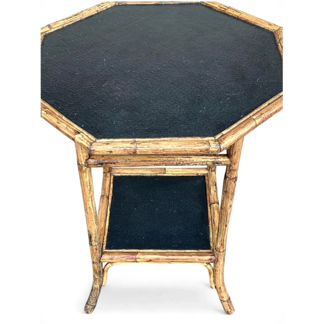 Vintage Coastal Bamboo Octagonal End Table With Black Inset Shelves For Sale - Image 14 of 18