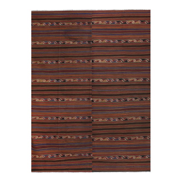1960s Oversize Bohemian Striped Wool Kilim Rug 9' X 12'5'' For Sale