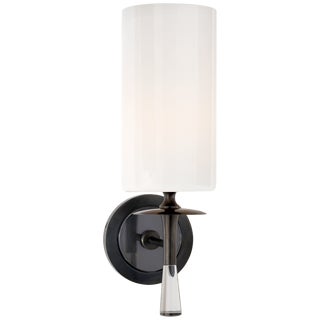 AERIN for Visual Comfort Signature Drunmore Single Sconce in Bronze & Crystal with White Glass Shade For Sale