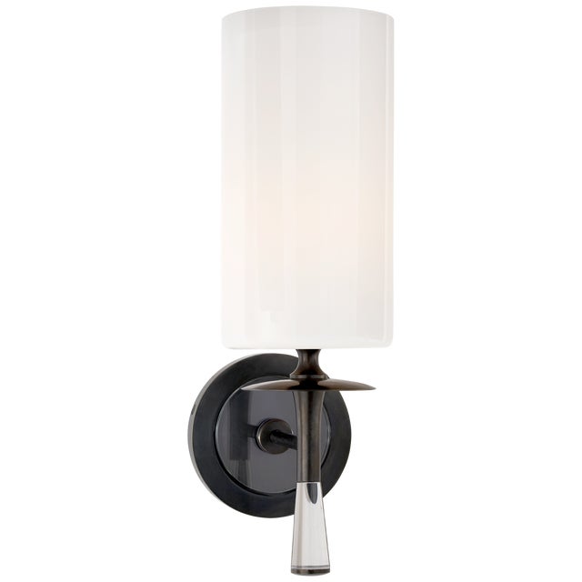 AERIN for Visual Comfort Signature Drunmore Single Sconce in Bronze & Crystal with White Glass Shade For Sale