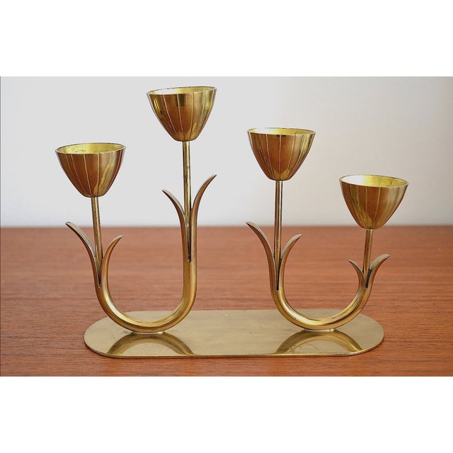 Gold Four-Armed Brass Candleholder by Gunnar Ander for Ystad Metall, Sweden, 1960s For Sale - Image 8 of 8