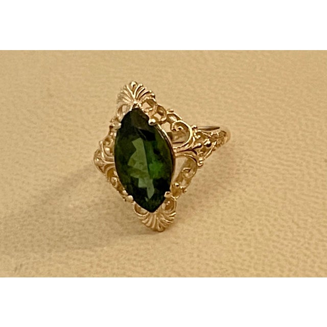 6 Ct Natural Marquise Cut Green Tourmaline Ring in 14 Karat Yellow Gold For Sale - Image 10 of 18