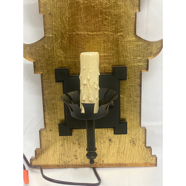 Gold Leaf Pagoda Sconces - a Pair For Sale - Image 4 of 7