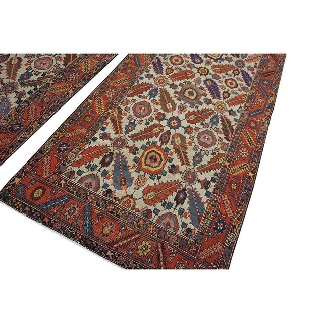 1880s Ivory Field Geometric Tribal Pair of n.w. Bakshaiesh Runner Carpets Rug For Sale - Image 4 of 10