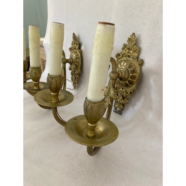 Early 20th Century Neoclassical French Empire Bronze 2 Arm Electrified Wax Candle Wall Sconces - a Pair For Sale - Image 10 of 13
