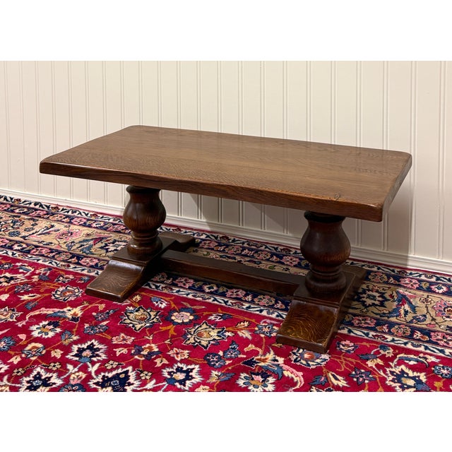 Antique French Farmhouse Coffee Table Bench Baluster Pedestal Oak c.1930s For Sale In Dallas - Image 6 of 17