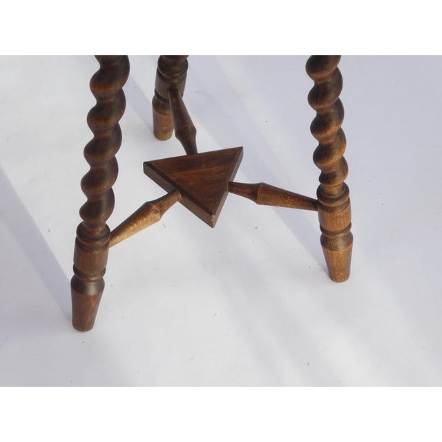 Small Vintage Rustic Round Barley Stool, 1920s For Sale - Image 3 of 9