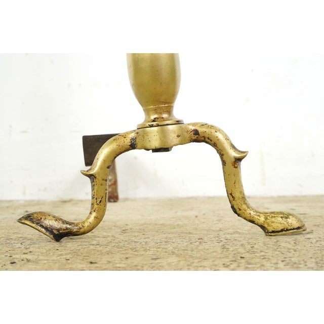 Traditional Pair of Antique Federal Brass Fireplace Andirons For Sale - Image 3 of 8