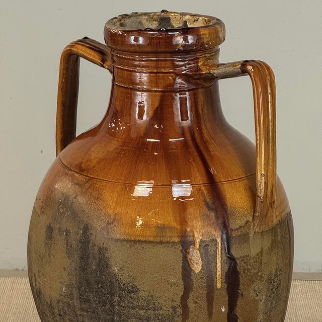 Antique Italian Glazed Terracotta Olive Oil Jar With Spout For Sale - Image 15 of 18
