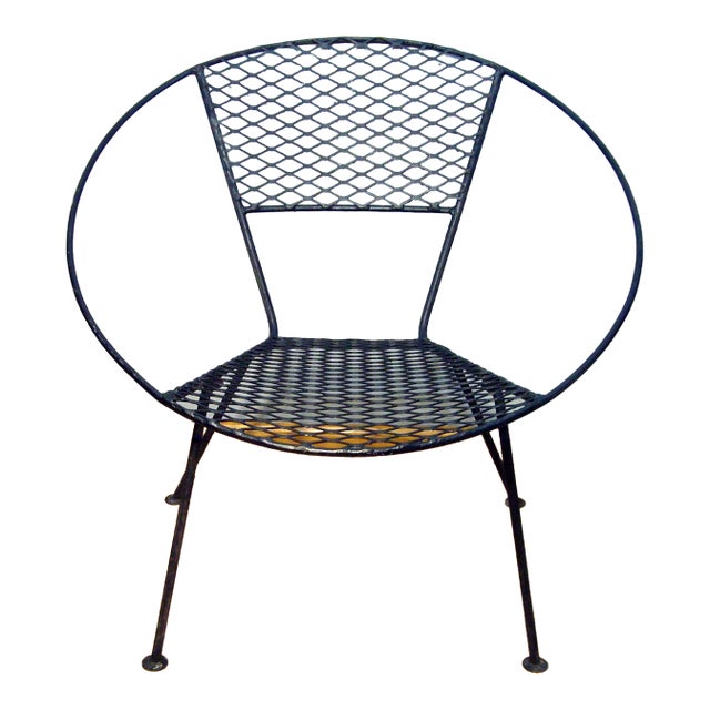 1950s Salterini Style Tempestini Hoop Chair Wrought Iron Patio For Sale