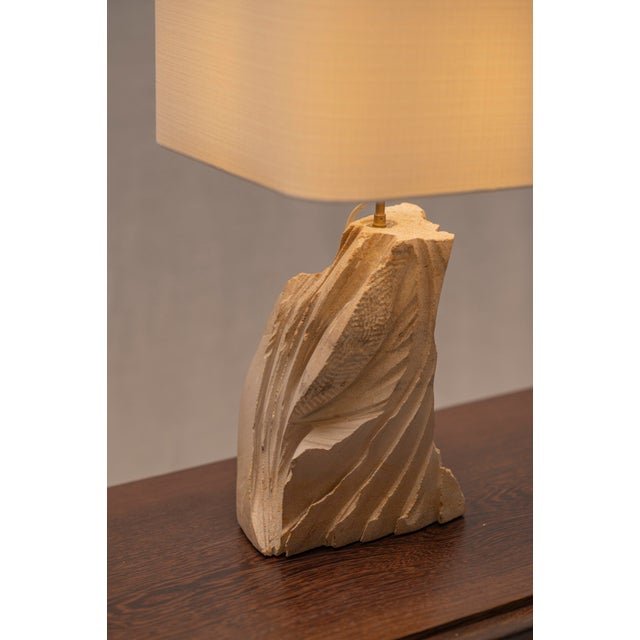 French Sculptural Sandstone Table Lamp, 1970s For Sale - Image 4 of 10