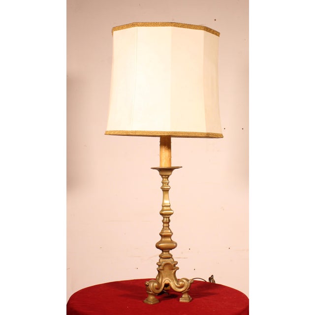Antique Bronze Table Lamp with Parchment Lampshade, 1700s For Sale - Image 6 of 9