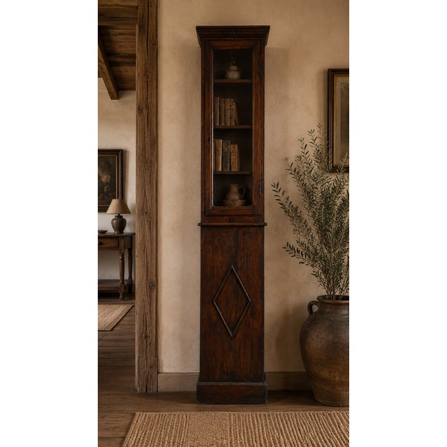 18th Century Italian Wall-Mounted Chestnut Display Cabinet with Hand-Blown Glass, 1800s For Sale - Image 16 of 18