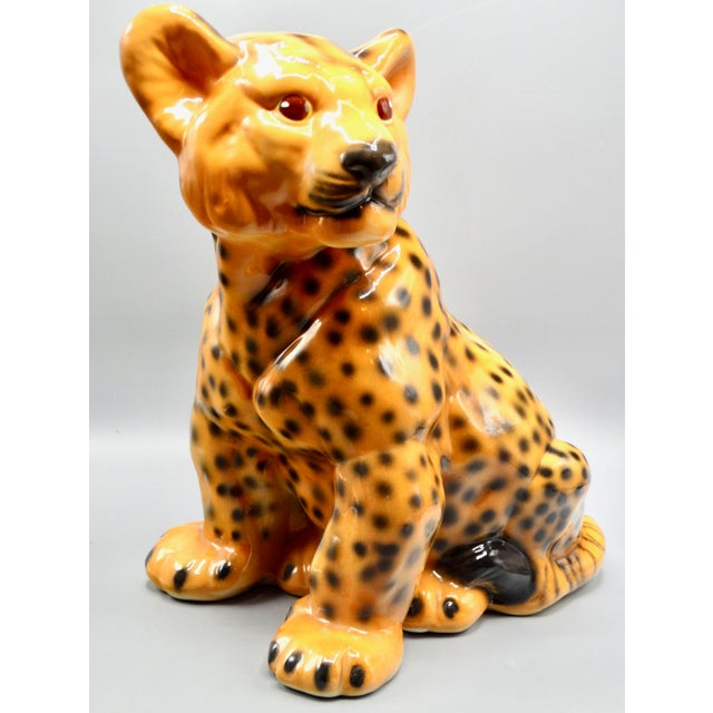 Mid Century Italian Glazed Leopard Cub Figurine For Sale - Image 4 of 12