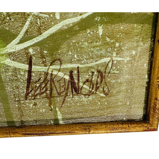 Massive Mid-Century Modern Lee Reynolds Botanical Oil Painting in Gold Gilt Faux Bamboo Wood Frame For Sale - Image 14 of 15