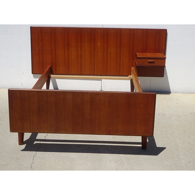 Antique bed, quality craftsmanship from the 1960s in teak and teak veneer. Simple, straight lines, rounded corners. Single...