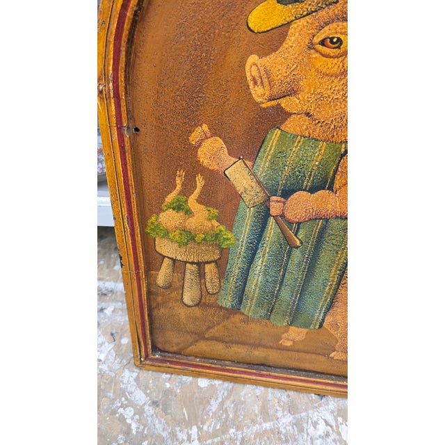 Rustic Vintage Hand Painted Piggy Chef on Reclaimed Wood Panel For Sale - Image 3 of 6