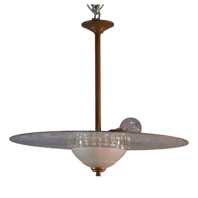 Art Deco Pendant Light in Frosted and Mirrored Glass, 1940s For Sale