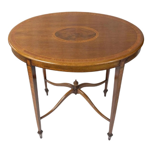 Figured Mahogany and Satinwood-Inlaid Oval Occasional Table, English, Ca. 1890 For Sale