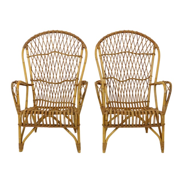 Vintage Rattan Armchairs and Table, 1960s, Set of 3 For Sale - Image 4 of 18
