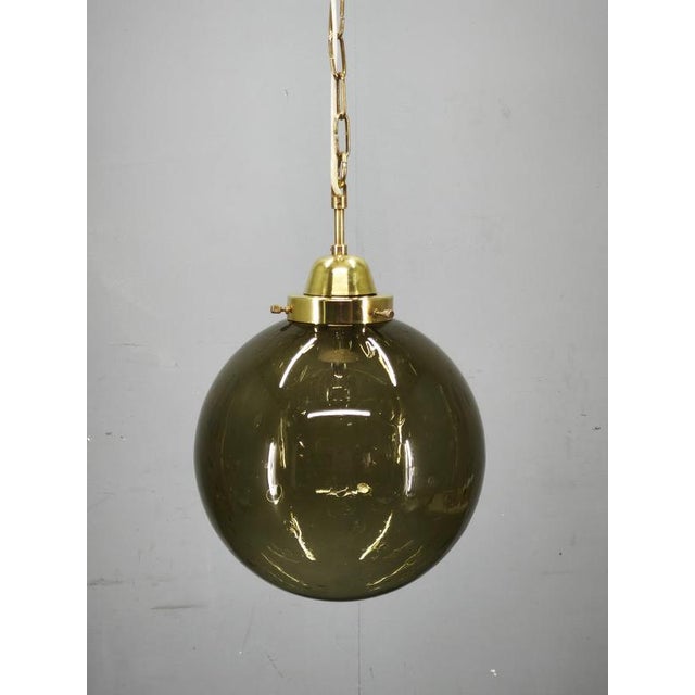 Czech Smoked Glass Globe and Brass Pendant Light, 1970s For Sale - Image 10 of 11