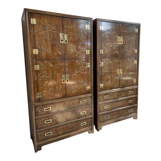 Chinoiserie Asian Drexel Heritage Armoires Cabinets - a Pair For Sale