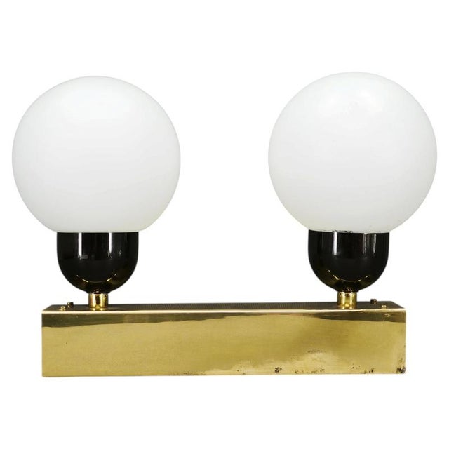 Vintage Brass Double Globe Wall Light by Kamenický Šenov, Czechoslovakia, 1970s For Sale - Image 11 of 11
