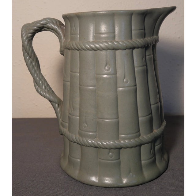 Mid 19th Century English Victorian Staffordshire Pale Green Drabware Bamboo/Rope Relief Motif Pitcher For Sale - Image 4 of 7