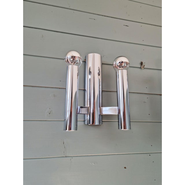Double Tubular Wall Lights in Chromed Metal by Gaetano Sciolari for Boulanger, 1970s, Set of 2 For Sale - Image 6 of 15