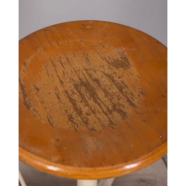 Vintage Industrial Metal and Wood Stool, 1960s For Sale - Image 4 of 9