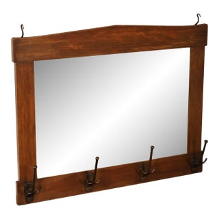 Gustav Stickley Antique Mission Oak Wall Mirror With Coat Hooks #66 For Sale