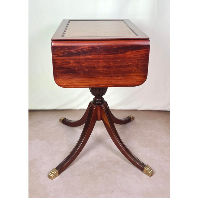 Sienna 1940s Restored Mersman Mahogany Drop-Leaf Silverware Chest Table With Tooled Leather Top For Sale - Image 8 of 12