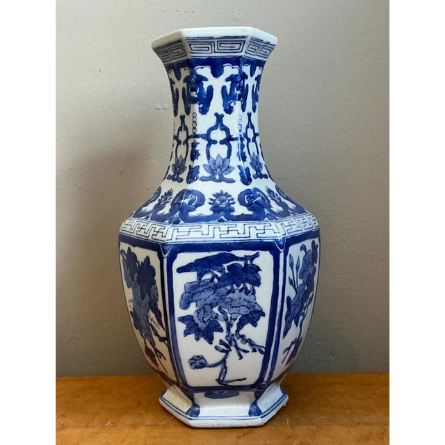 Vintage Chinese Blue and White Ceramic Vase For Sale - Image 10 of 12