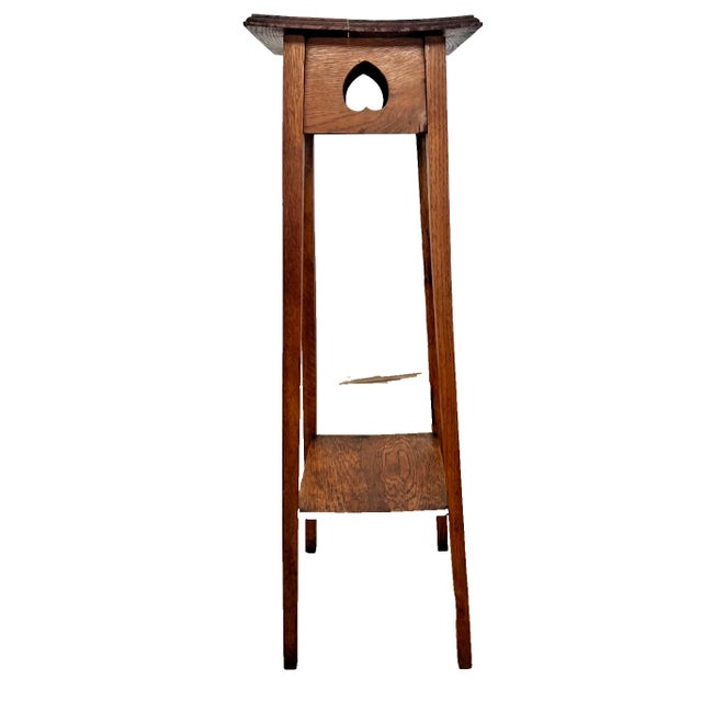 Early 20th Century Early 20th Century Oak Plant Stand Two Tier Table, Arts & Crafts Mission Style For Sale - Image 5 of 11