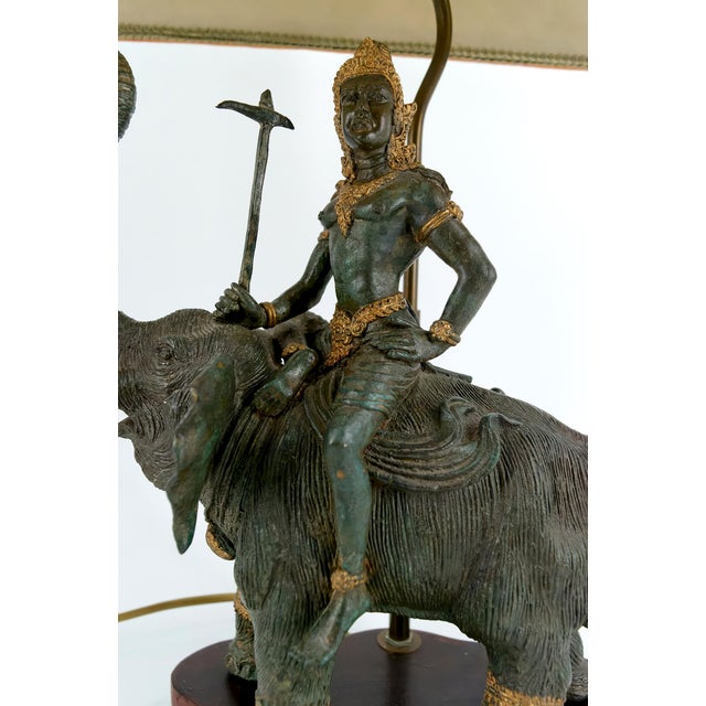 Sculptural Indra on Airavata Lamp in Bronze with Dual Patina, Thailand, 1950s For Sale - Image 11 of 18
