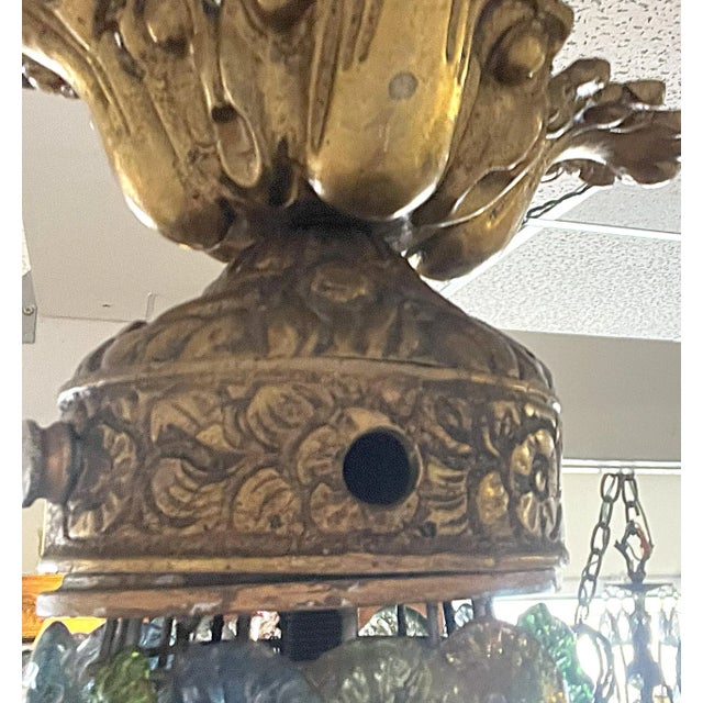 Vintage Neoclassical Art Deco Murano Glass Multicolor Rosette Chandelier For Sale - Image 9 of 12