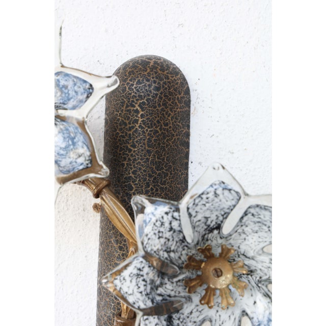 1970s Murano Wall Light Black Flowers - Set of 2 For Sale - Image 11 of 15