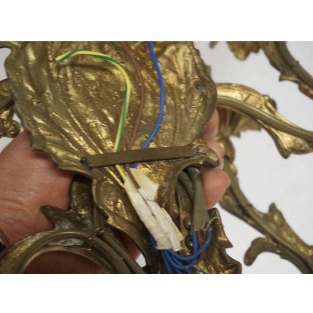 19th Century French Rococo 5 Arm Wired Wall Sconces - A Pair For Sale - Image 4 of 11