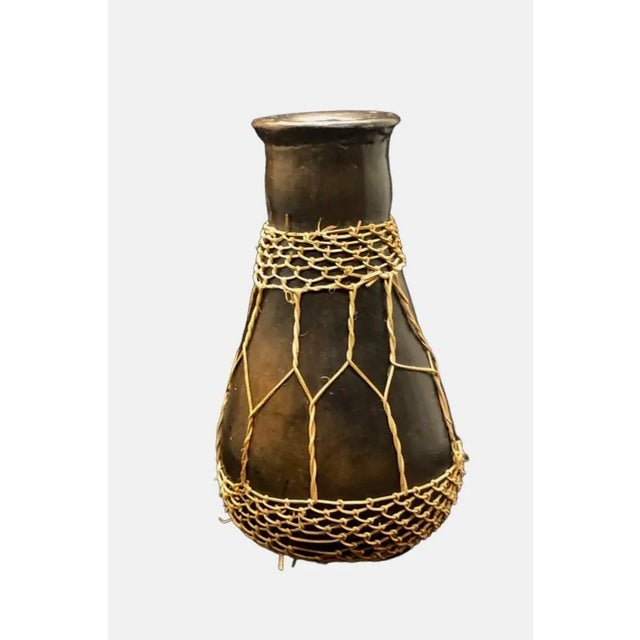 Vintage Mid Century Wooden Vase With Basketry Weave Overlay For Sale - Image 12 of 12