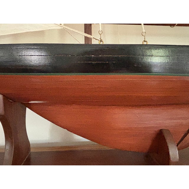 Wood Vintage Triple Sail Coastal Scale Model of Sail Boat For Sale - Image 7 of 12