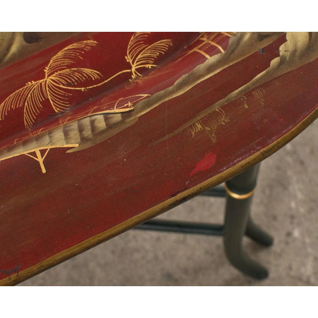 Ruby Red English Chinoiserie Style Faux Bamboo Lacquered Tray Table For Sale - Image 8 of 12