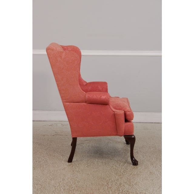 Queen Anne Hancock & Moore Damask Upholstered Wing Chair For Sale - Image 3 of 14