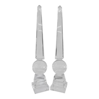 C 1998 Custom-Made, Monumentally Large & Solid Lucite Obelisks Decorative Accents - Pair For Sale