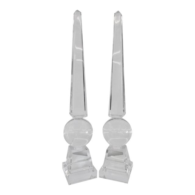 C 1998 Custom-Made, Monumentally Large & Solid Lucite Obelisks Decorative Accents - Pair For Sale