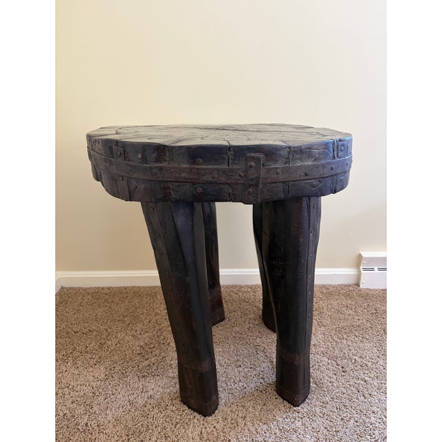 Antique Hand-Carved Wood and Iron Side Table With Sculptural Primitive Form For Sale - Image 9 of 14
