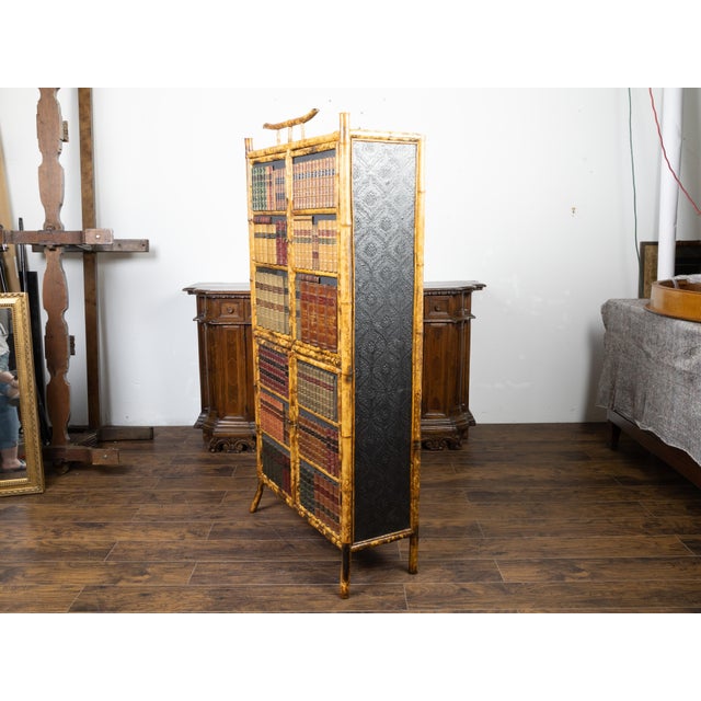 English 1900s Bamboo Cabinet with Faux Books Façade and Splaying Legs For Sale - Image 11 of 11